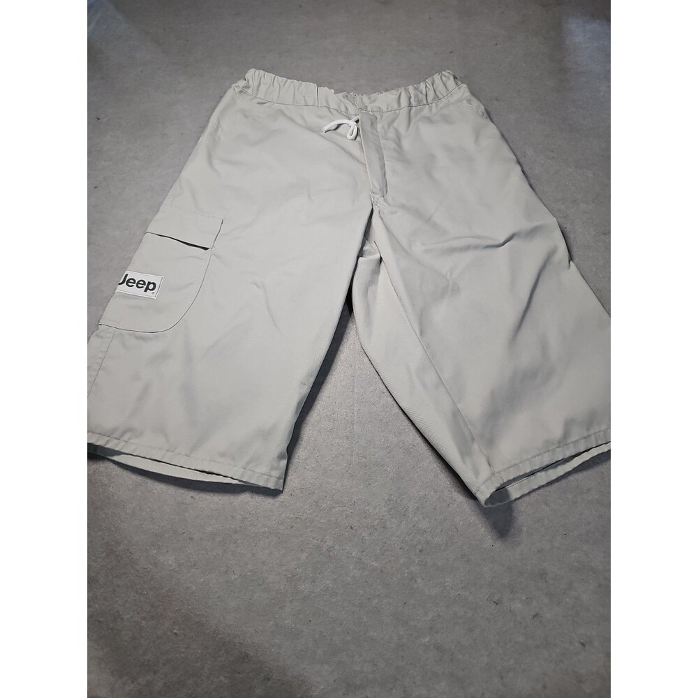 Vintage Jeep Cargo Shorts Mens XL Khaki UAW Elastic Waist Drawstring Made In USA